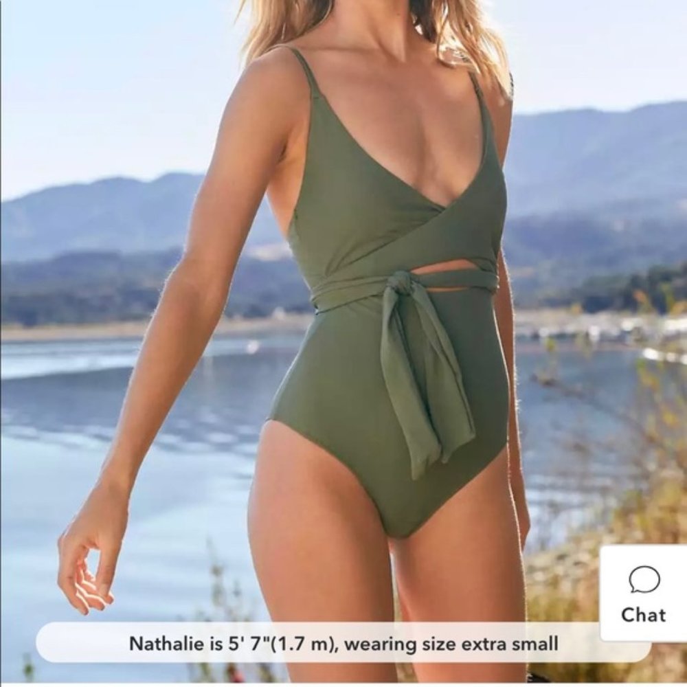 Aerie Wrap One Piece Swimsuit Olive Fun adjustable Size XXS NWT